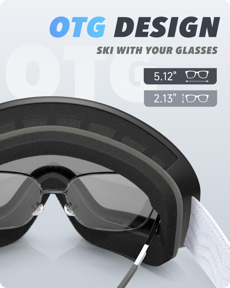 RIOROO Ski/Snowboard Goggles for Men Women, OTG Snow Goggles Anti Fog 100% UV Protection Snowboarding Goggles - Image 4